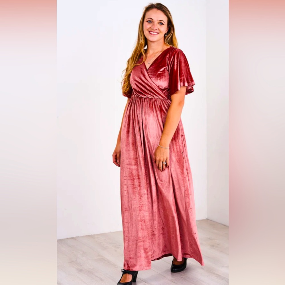 Latched Mama Velour Maternity / Nursing Maxi — Dusty Rose